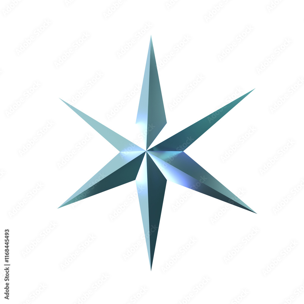Obraz premium 3D holographic star with chrome metallic textures and reflective Y2K aesthetics.