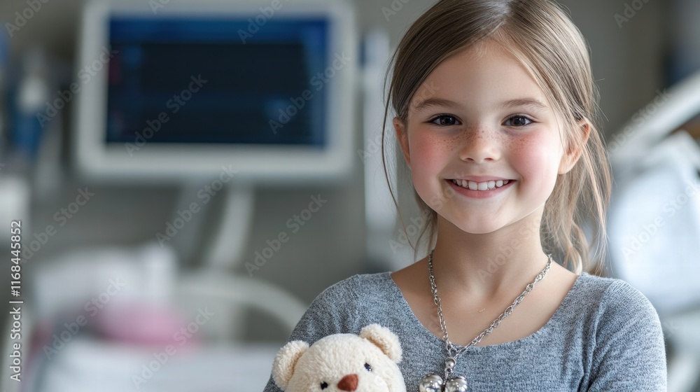 Brave and beautiful: Smiling little girl with a shaved head, embracing strength with her teddy bear in a hospital room.Brave --ar 16:9 --style raw --v 6.1 Job ID: c7e62d29-2de6-4d52-a114-43687bda7d6f Brave and beautiful: Smiling little girl with a shaved head, embracing strength with her teddy bear in a hospital room.Brave --ar 16:9 --style raw --v 6.1 Job ID: c7e62d29-2de6-4d52-a114-43687bda7d6f