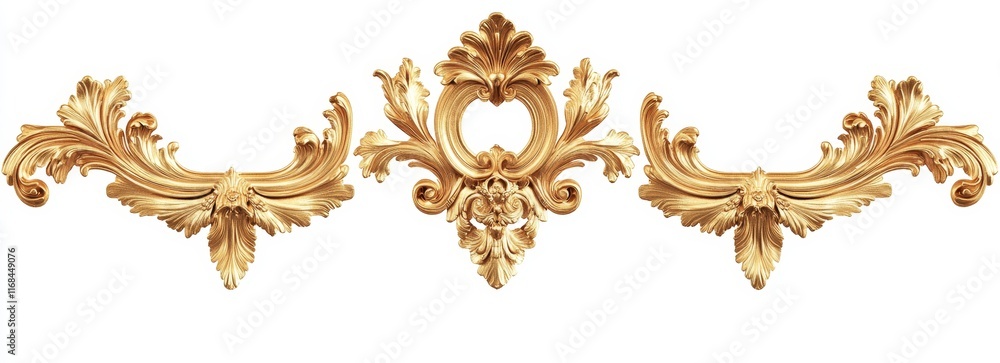 Golden ornate decorative element, isolated on white background. Golden ornate decorative element, isolated on white background.