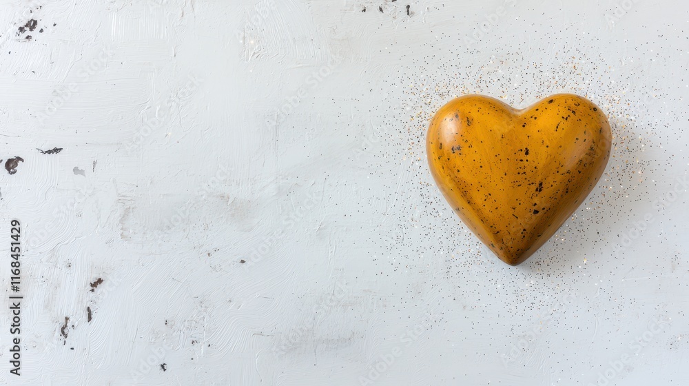 Obraz premium Heart-Shaped Decorative Item on Textured Surface with Sparkles and Rustic Background