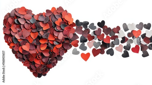 Colorful Heart Made of Paper Hearts Floating in White Background for Romantic Themes and Celebrations