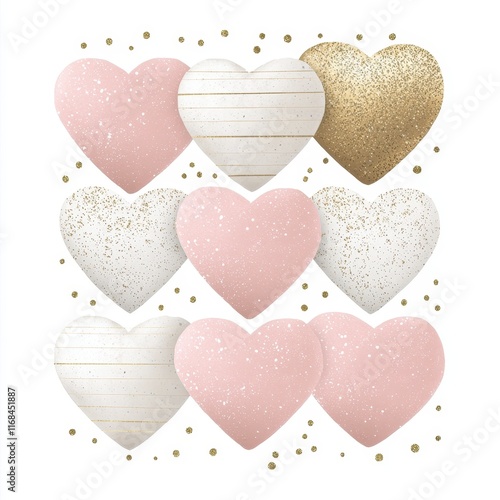 Colorful Heart Patterns with Glittery and Textured Elements for Romantic Designs