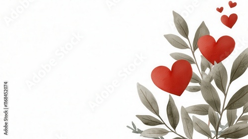 Colorful Heart Shapes with Green Leaves on a Light Background for Romantic Decor and Design
