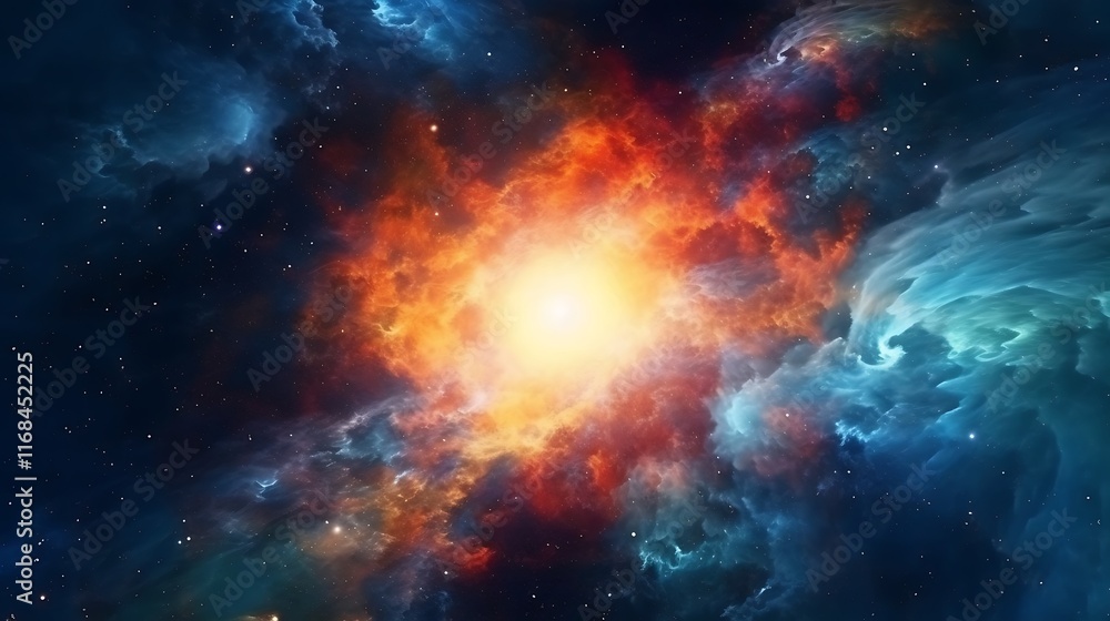Fototapeta premium Celestial Nebula Cosmic Explosion Fiery Starburst