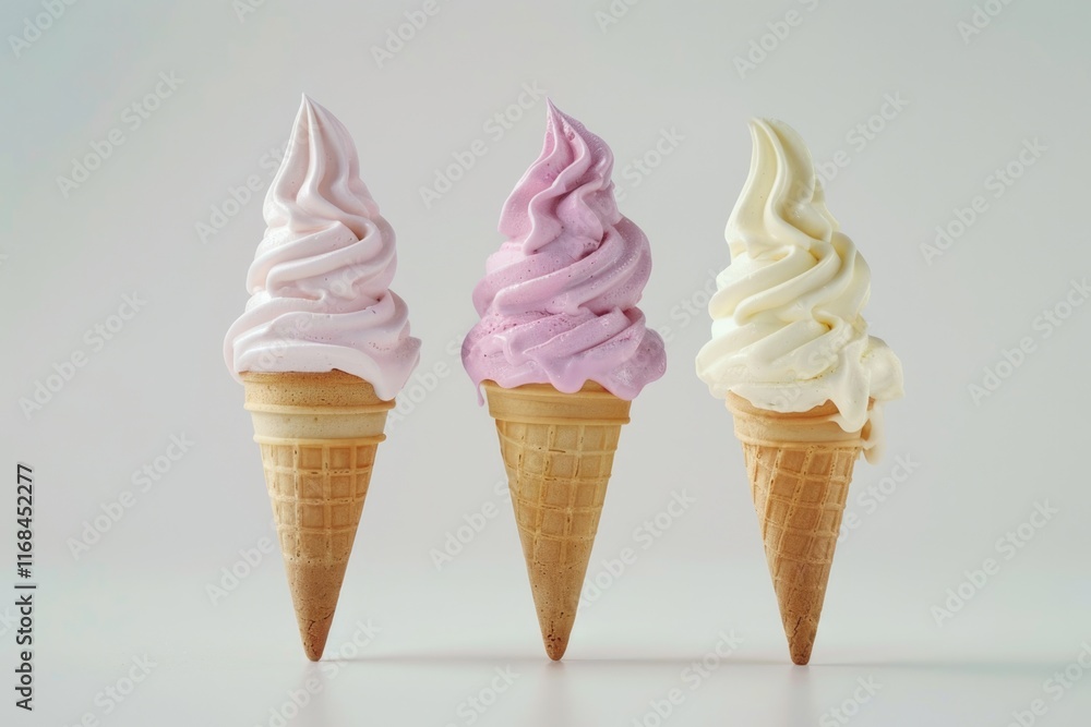 Triple ice cream cones on white background Triple ice cream cones on white background
