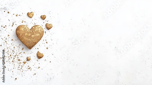 Golden Hearts and Sparkles on White Background for Romantic and Celebration Themes
