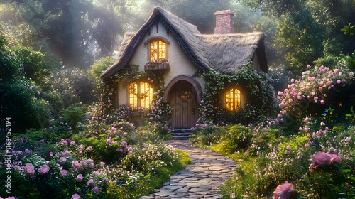 Enchanting Cottage Nestled Amidst Blooming Roses