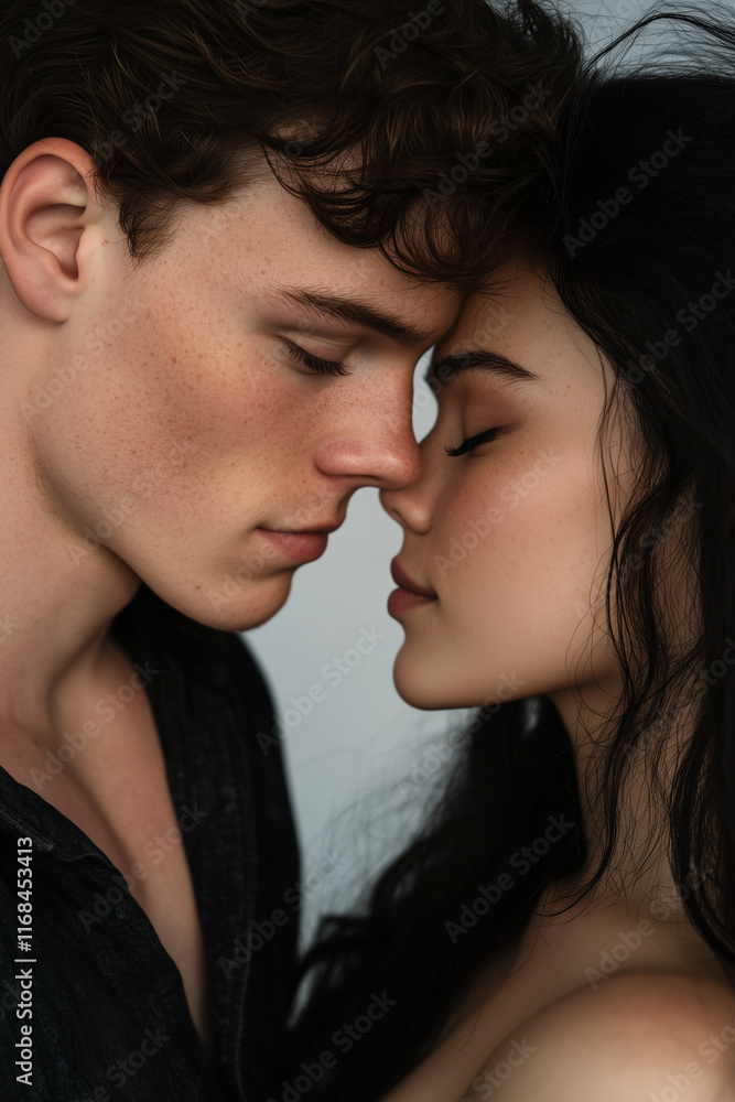 Portraits of mid 20s couple in love. Putting their head together. Portraits of mid 20s couple in love. Putting their head together.