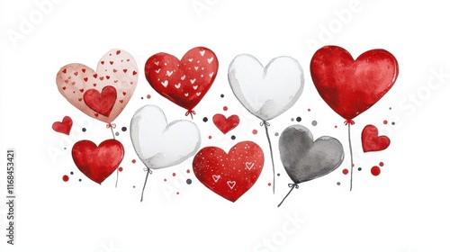 Colorful Heart-Shaped Balloons in Various Shades with Whimsical Designs for Romantic Themes
