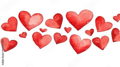 Charming Watercolor Red Hearts in Various Sizes for Romantic and Creative Designs