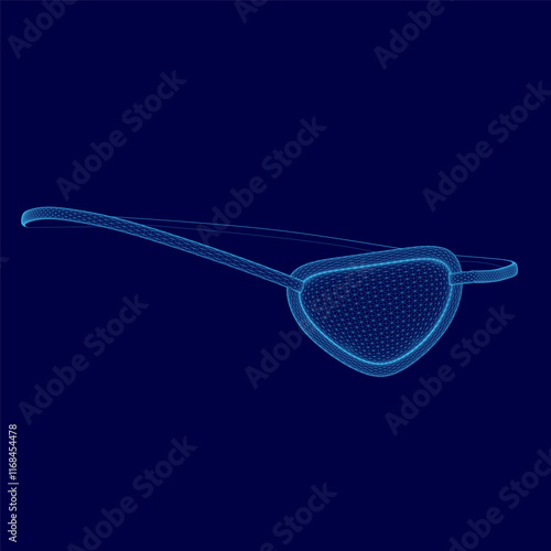 Blue image of a pirate's eyepatch with a blurry outline. The eyepatch is made of a mesh material and is worn on the left side of the face