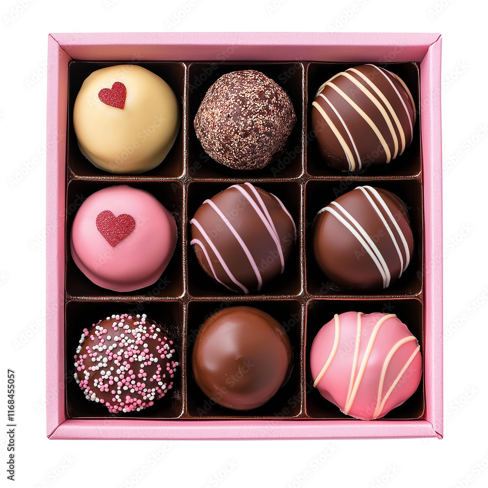 chocolate candies in a pink box isolated on transparent white background, clipping path chocolate candies in a pink box isolated on transparent white background, clipping path