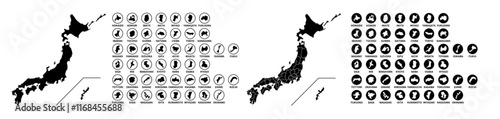 Silhouette of Japan,Japan map separated by prefectures