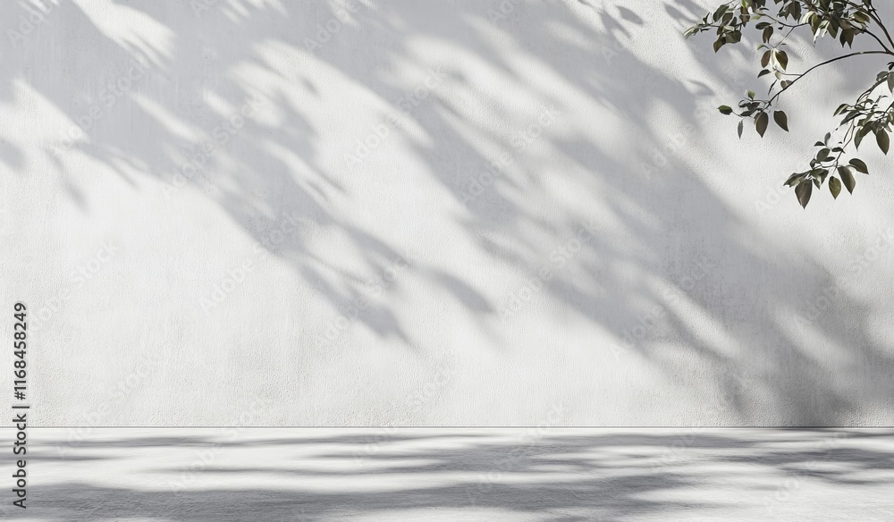 Minimalist white wall with tree shadow and floor. Minimalist white wall with tree shadow and floor.