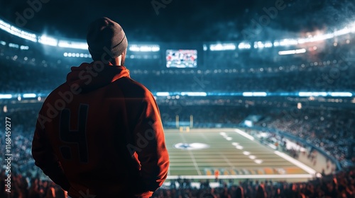 Back View of Cheerful Fan Watching American Football Game

 photo