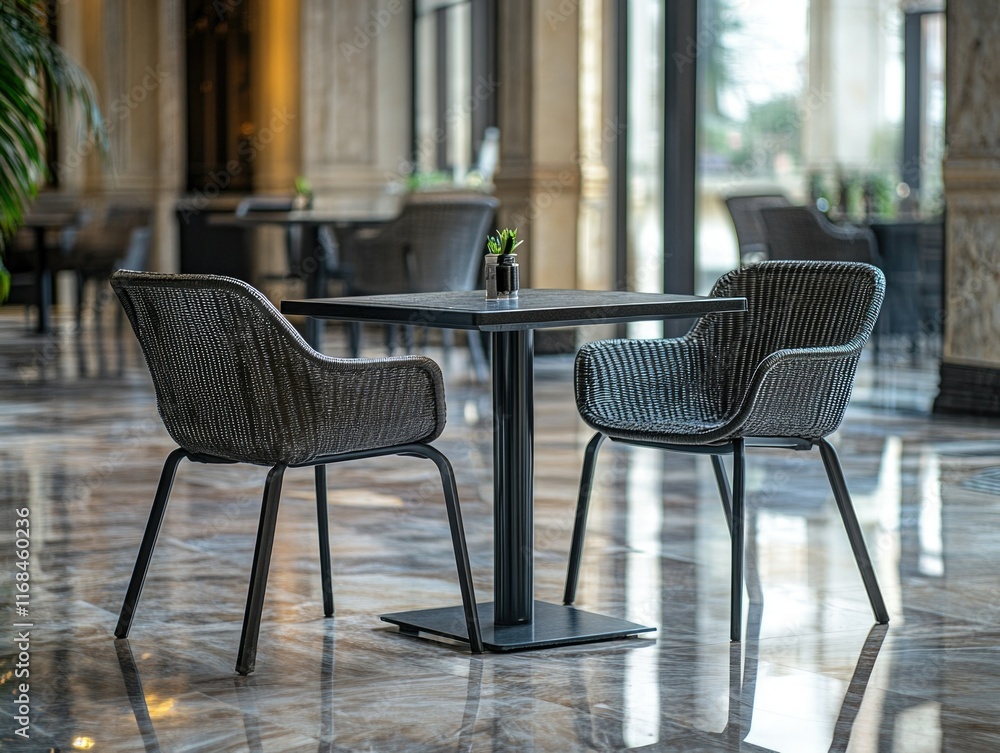 Elegant Wicker and Metal Chair Dining Table Set Elegant Wicker and Metal Chair Dining Table Set