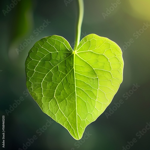 close-up of single heart-shaped leaf in soft light