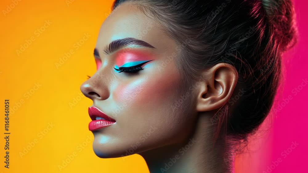 custom made wallpaper toronto digitalclose up face portrait of clear skin woman smiling with light play background, cheerful and confident fashion studio portrait