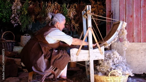 Crafting Wool by Female Artisan in a Traditional Setting