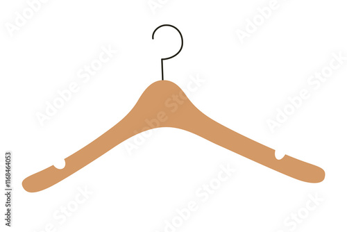 Vector illustration of wooden clothes hanger in simple flat style, doodle for themes related to organization, wardrobe, and minimalist storage, isolated colored clipart on white background