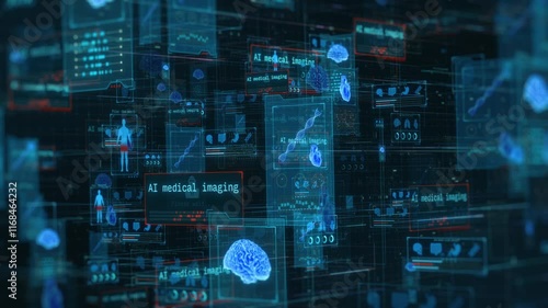Futuristic fictional interface for ai driven healthcare, remote patient monitoring, online medical consultation and diagnosis, artificial intelligence medical imaging (3d render)
