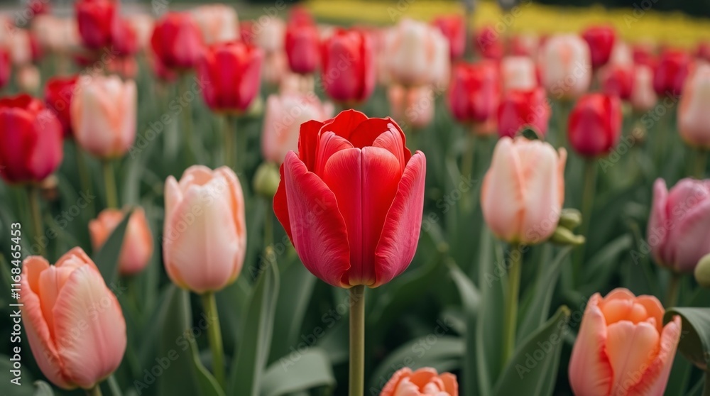 Obraz premium Vibrant Tulips Blooming in a Colorful Garden.