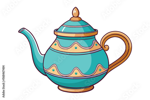 Beautifully illustrated teapot featuring ornate patterns and a classic aesthetic, ideal for cultural or decorative purposes