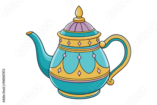 Classic teapot illustration featuring detailed patterns and elegant artistry, perfect for traditional or modern design themes