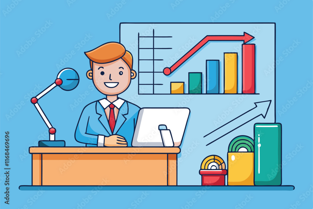 Confident business professional presenting data driven insights with colorful graphs and charts for financial success