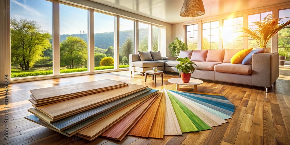 Fototapeta premium Choosing Laminate Flooring Samples: Home Renovation Project Inspiration