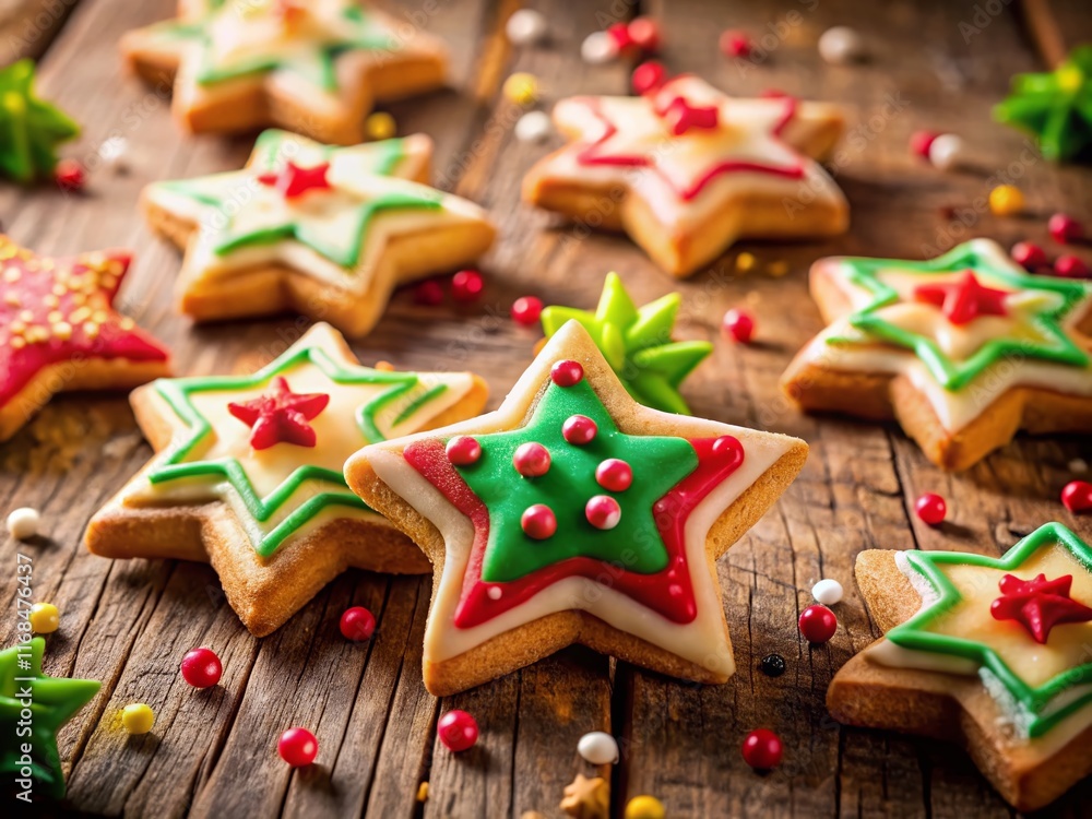 Christmas Star Cookies & Dalgona Candy Macro Photography - Festive Holiday Baking Christmas Star Cookies & Dalgona Candy Macro Photography - Festive Holiday Baking