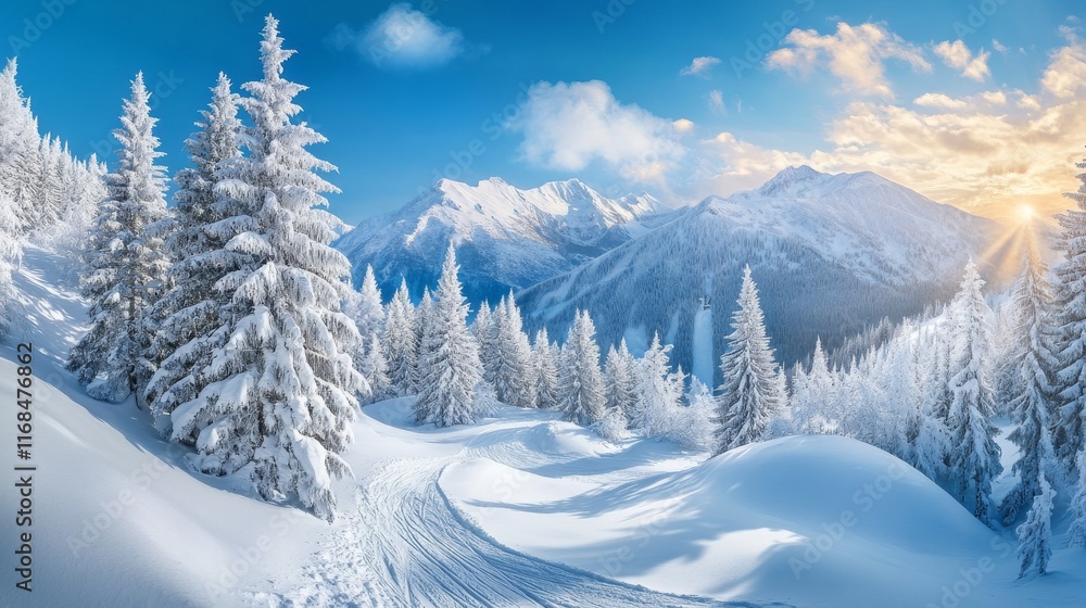 Stunning overhead winter scene with single snowboarder, immaculate snow covered terrain, majestic frosted pine sentinels, flowing powder tracks through virgin snow, ethereal winter light play, Stunning overhead winter scene with single snowboarder, immaculate snow covered terrain, majestic frosted pine sentinels, flowing powder tracks through virgin snow, ethereal winter light play,