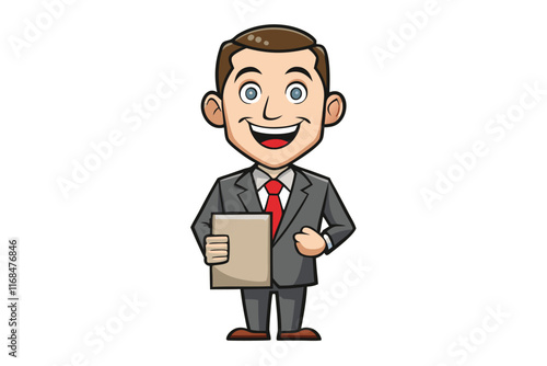 Cheerful business executive in a professional suit with a blank signboard, perfect for marketing, promotion, or branding concepts