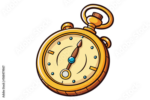 Vintage golden pocket watch with detailed retro design and elegant classic clock face illustration isolated on white background