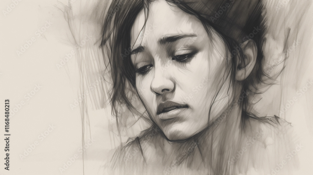 Sketch of woman who undergoes depression