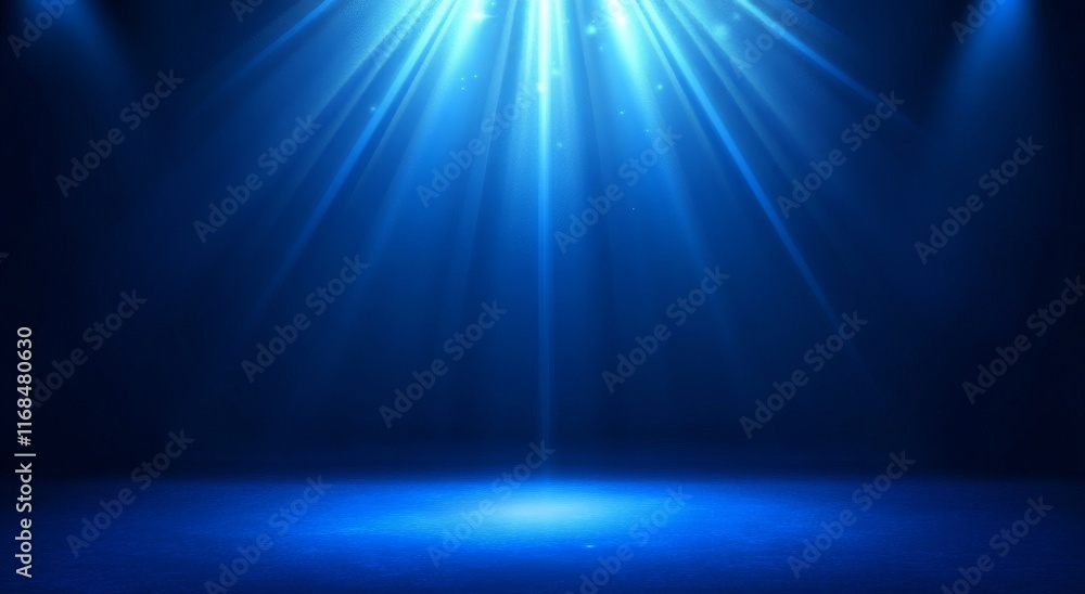 Obraz premium Blue stage spotlight with rays and glow.