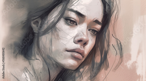 Sketch of woman who undergoes depression