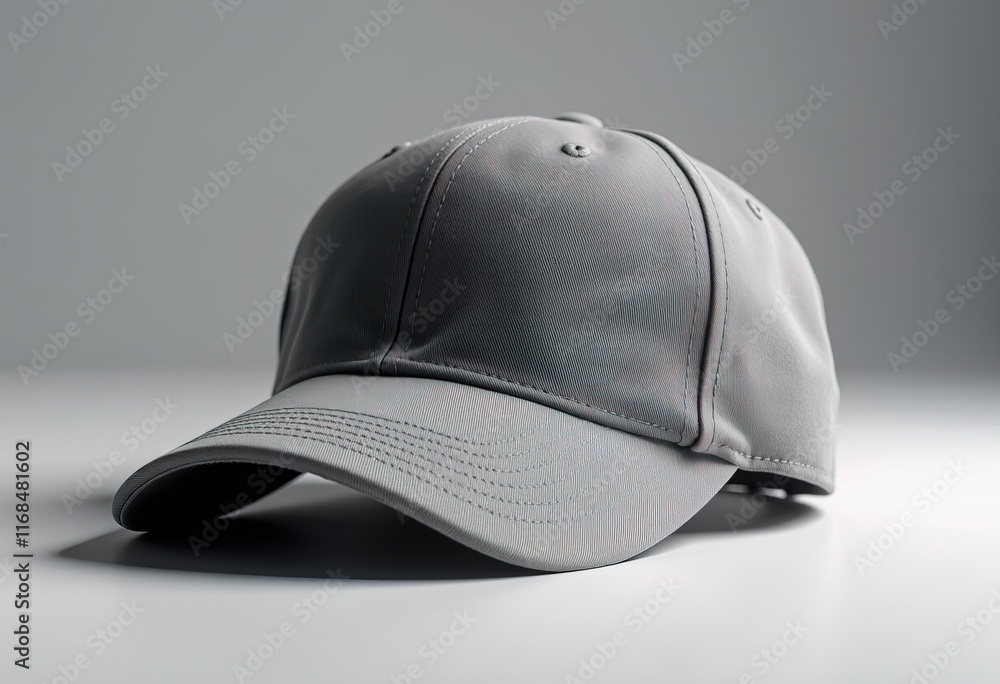 Obraz premium Gray baseball cap on white surface with soft shadows.