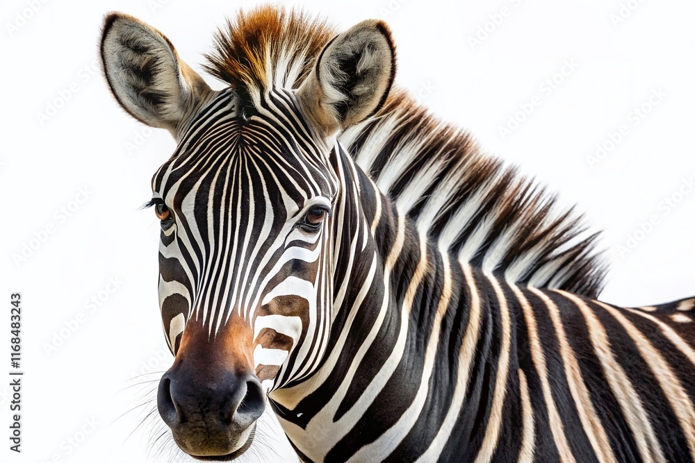 Fototapeta premium Close-up Macro Photography of an Isolated Zebra on White Background