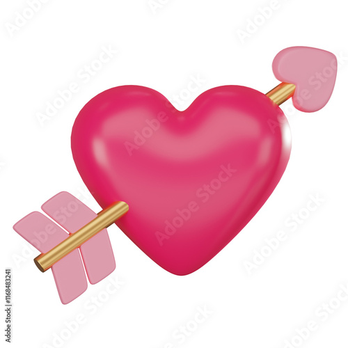 3D Render, Pink hearts with arrow for valentine's day celebration. Icon Illustration
