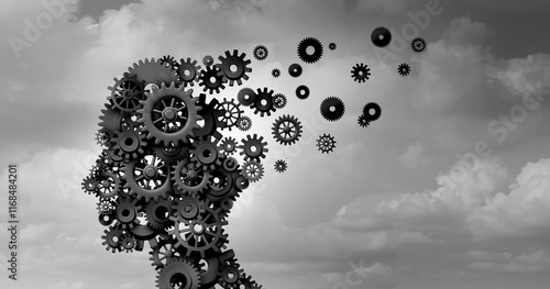 Photos neurological disorder and Alzheimer disease as a neuropathology memory loss due to brain degeneration and decline as a surreal medical neurology illness concept
