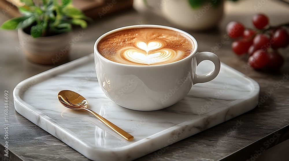 32. A chic coffee setup with a marble tray, cup, and gold-accented spoon 32. A chic coffee setup with a marble tray, cup, and gold-accented spoon