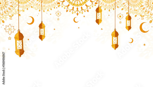Elegant Ramadan Lanterns and Decorations with Golden Outlines and Celestial Motifs