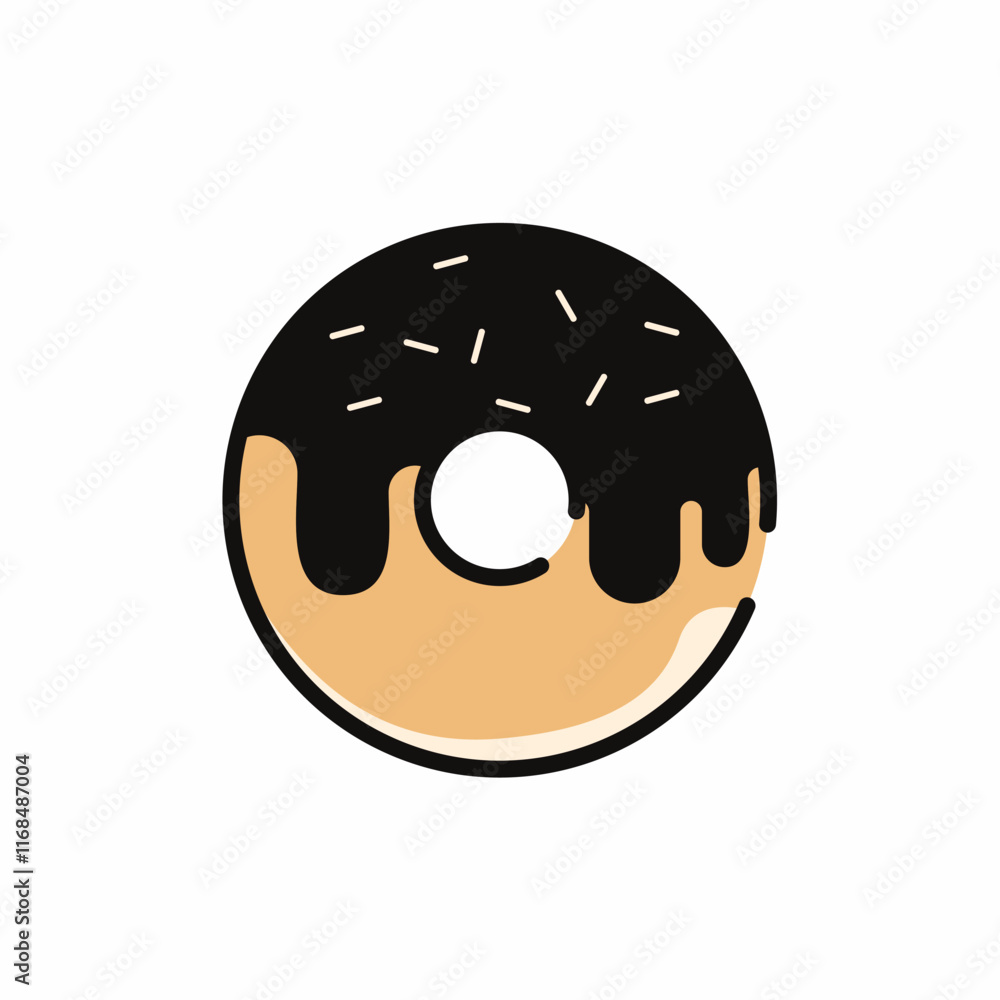 Fototapeta premium Vector donuts with melted chocolate and sprinkles give a delicious, funny and cute impression. And the black outline gives a clear impression.