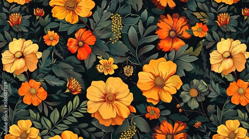 Wallpaper Mural marigold seamless pattern wallpaper Torontodigital.ca