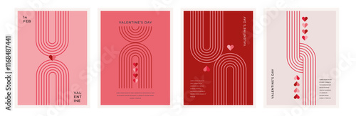 Minimalist Bohemian Valentine's day greeting cards, wall art prints. Heart, lips, sun and rainbow, design templates, geometric abstract design elements for decoration