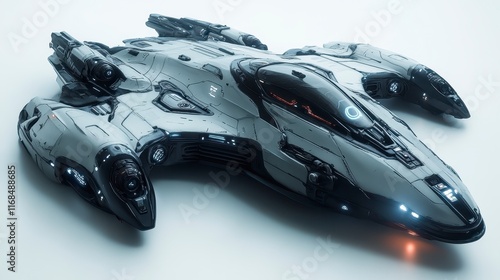 Fototapeta Naklejka Na Ścianę i Meble -  Futuristic spaceship design, sleek, white and black, isolated on white background.