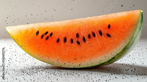 Juicy watermelon slice with seeds, splashing. photo