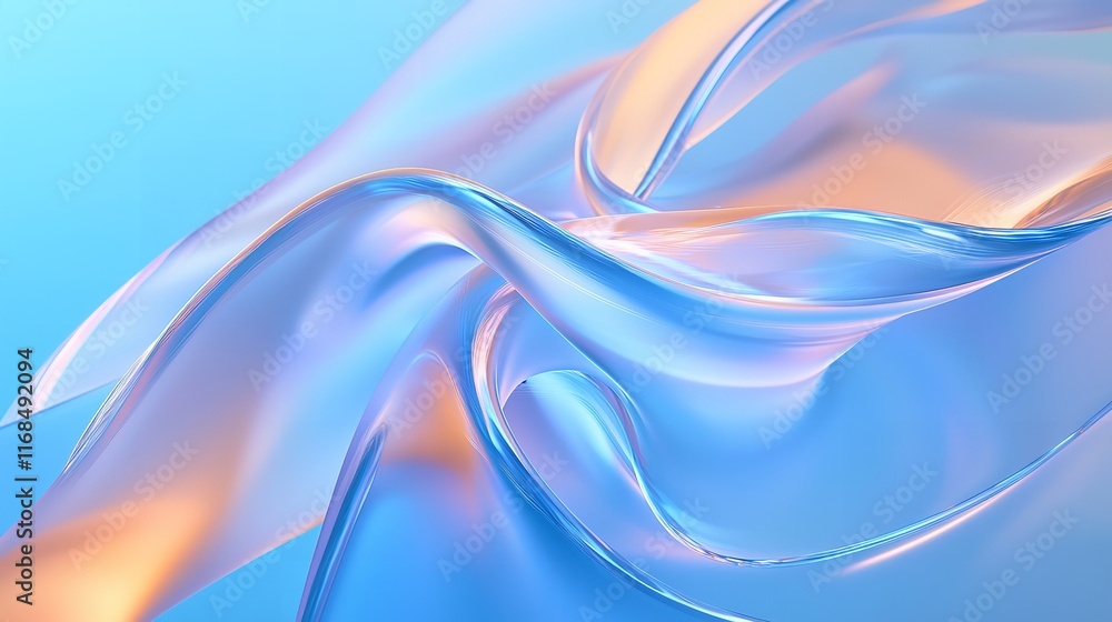 Naklejka premium 3D Render of Abstract Light Blue Curved Frosted Glass Shapes