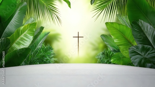 Wallpaper Mural Serene scene with a cross surrounded by lush greenery. Torontodigital.ca